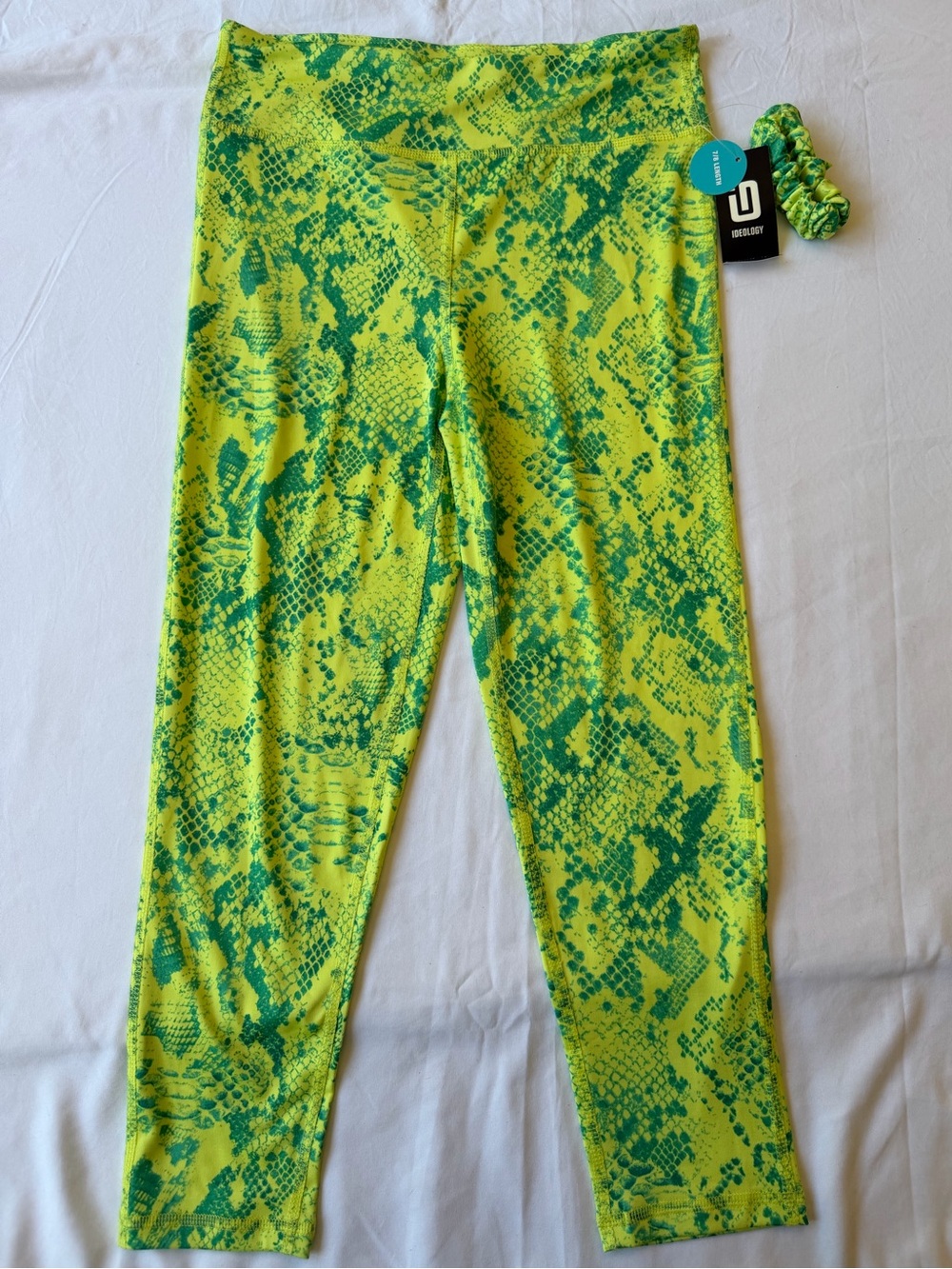 Ideology Neon Yellow & Green Snake-Print Girls' Leggings with Scrunchie